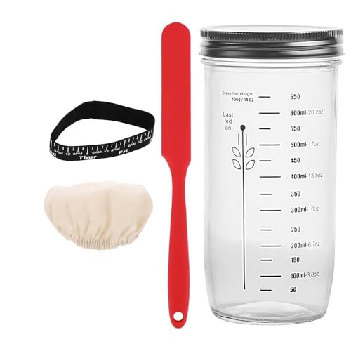 Sarini 730 ml zestaw szklanych słoików do fermentacji na zakwasie szklany okrągły słoik z pokrywką z tkaniny termometr pasek silikonowy skrobak i pasek daty do pieczenia zakwasu fermentacji chleba