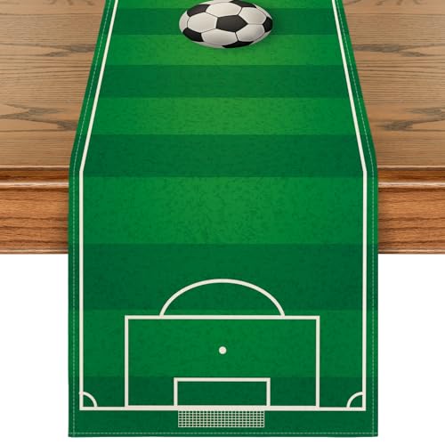 Artoid Mode Camino de mesa deportivo, diseño de campo de fútbol, lavable, cocina, comedor, decoración, interior, exterior, vacaciones, fiesta, decoración, 40 x 140 cm