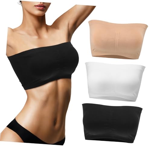 Sujetadores sin tirantes bandeau elásticos sin costuras con relleno ropa interior mujer negra 3 ud