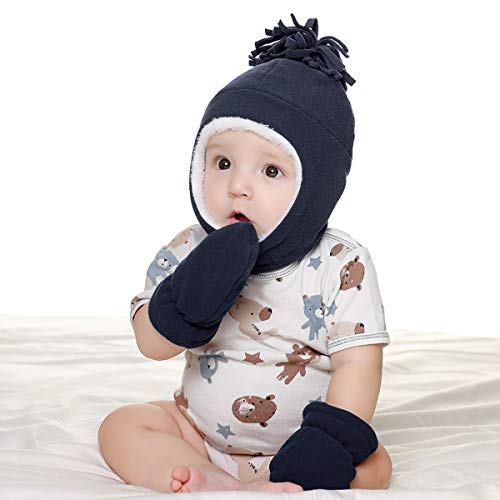 0-7Yrs Kid Toddler Fleece Lined Hat and Mittens Set Baby Boy Girl...