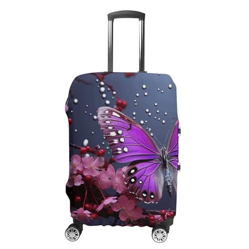 Carry on Luggage Cover Purple Plum Butterfly Suitcase Covers for Luggages Tsa Approved Travel Luggage Sleeve Protector Elastic Suitcase Protector Anti-Scratch Washable Fits 19-30 Inch Case -S