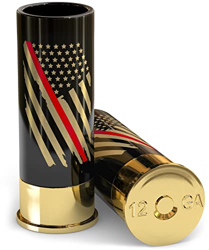 Old Southern Brass 12 Gauge Shot Glasses - Thin Red Line Fire Fighter Flag - American Owned - Firefighter Gifts