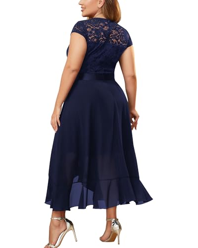 Miusol Women's Plus Size Ruffle Floral Lace Contrast Chiffon Formal Bridesmaid Party Cocktail Maxi Dress2