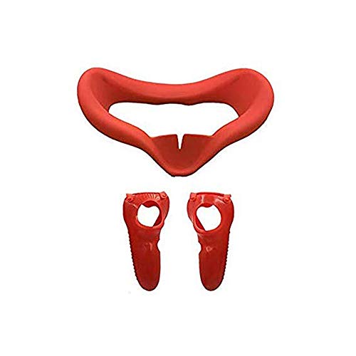 MASiKEN Silicone Face Mask + Touch Controller Skin Cover for Oculus Quest, Premium Face Pad Face Cushion Cover Sweatproof Lightproof (Red)