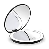 Travel Lighted Makeup Mirror,7X/1X Magnification Compact Vanity Mirror with Lights, USB Rechargeable LED Lighted Handheld Mirror,Dimmable Cosmetic Mirror with Touch Screen Switch,USB Charge (Black)