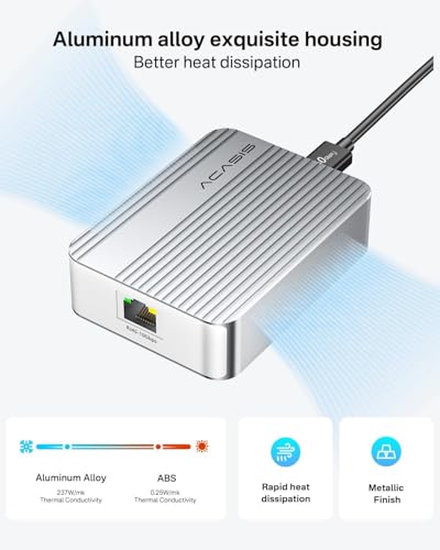 Image of ACASIS USB C to 10G ethernet Adapter Network Compatible only Thunderbolt 3 /4 /USB4 Aluminum Alloy RJ45 to USB C Supports10 /5 /2.5 /1Gbps /100Mb /s for Mac /Windows