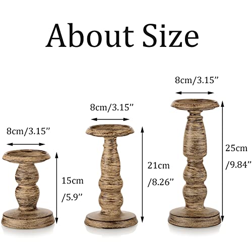 Sziqiqi Vintage Pillar Candle Holder Retro Candleholder Set Of 4 Metal Imitation Brown Candle Stand Candlelight Decor For Home Bar Cafe Farmhouse #TOP5