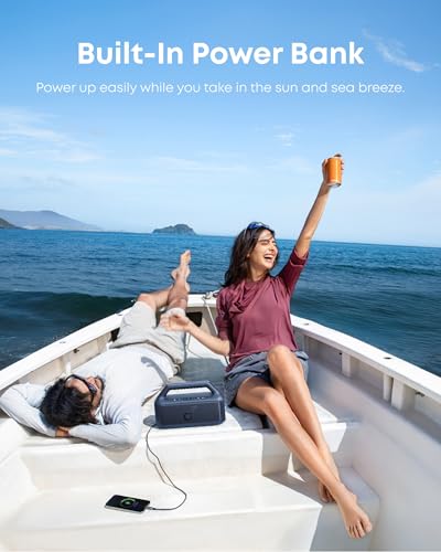 Soundcore Boom 2 By Anker, Outdoor Speaker, 80W, Subwoofer, BassUp 2.0, 24H Playtime, IPX7 Waterproof, Floatable, RGB Lights, USB-C, Custom EQ, Portable for Camping and Beach - Blue