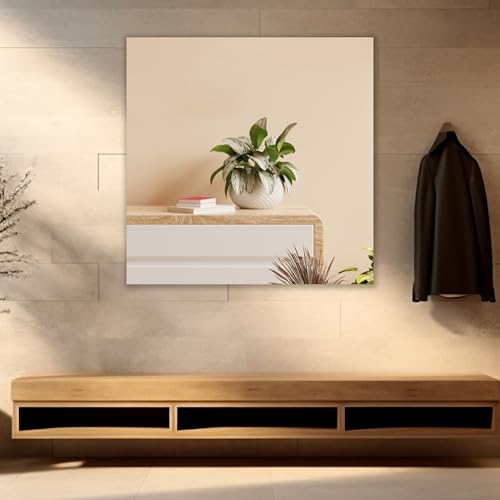 Image of Square Frameless Wall Mirror - Modern Decorative Mirror for Bathroom, Bedroom, Living Room, Entryway & Dressing Room (18 x 18 INCH).