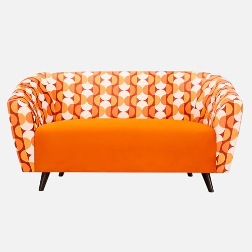 Image of Duroflex Meadow - Premium Accent Love Seat with Channel-Stitched Upholstery | Plush Foam & Curved Backrest | Durable & Elegant Seating | 3 Year Warranty - Geo Orange