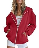 EFAN Women's Cute Hoodies Teen Girl Fall Jacket Oversized Sweatshirts Casual Drawstring Winter Clothes Zip Up Y2K Hoodie with Pocket Red