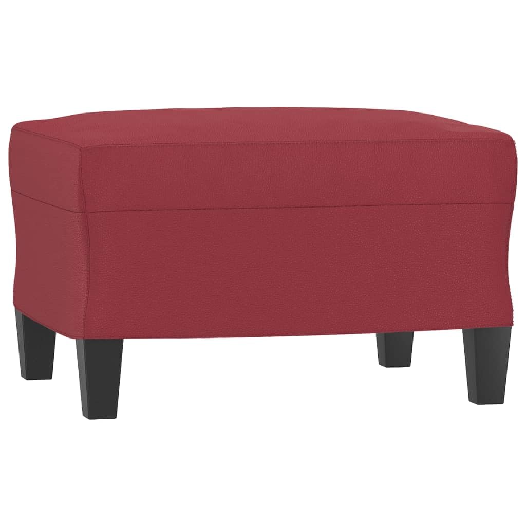 Set di 3 divani con cuscini rosso vino in similpelle resistente, set da soggiorno durevole con struttura robusta, seduta comoda e sgabello versatile