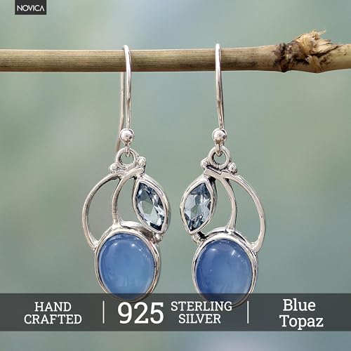 NOVICA Artisan Handmade Blue Topaz Chalcedony Dangle Earrings Sterling Silver India [0.5 in L x 0.5 in W x 0.2 in D] ' Blue Fog'2