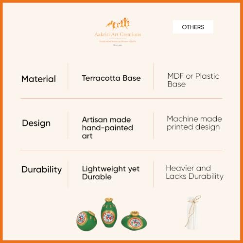 Image of Aakriti Art Creations Terra Trio Handpainted Vase Set of 3 | Warli Art Terracotta Vases in Green | Matte Finish Decorative Vases for Living Room, Table Decor & Gifting