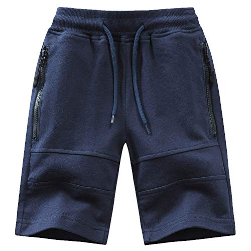 Echinodon Short de survêtement pour enfant garçon 1/2 Short court en coton doux pour le sport et les loisirs Gris - Bleu - 140 cm
