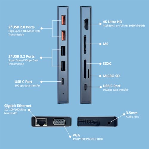 Image of ZEORGIA USB-C Docking Station with Wireless Charging Pad, 4K HDMI, VGA, Gigabit Ethernet, 100W PD, USB 3.0, Audio, SD /TF | Universal Dock for Laptop & Tablet (ZEORG 13 in 1)