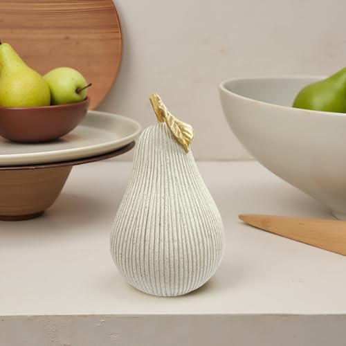 Figura pera gris-blanca con hoja dorada en resina miniatura 7