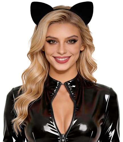 Bonnie Z. Leonardo Black Cat Ears Headband Furry Padded Catwomen Headbands Cat Black-F