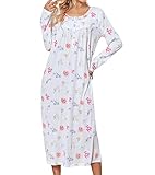IZZY + TOBY 100% Cotton Nightgowns for Women Long Sleeve Nightgown Ladies Sleep Dress Nighty Nightie