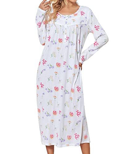 Izzy + Toby 100% Cotton Nightgowns For Women Long Sleeve Nightgown Ladies Sleep Dress Nighty Nighties Nightdress White Light S #TOP10