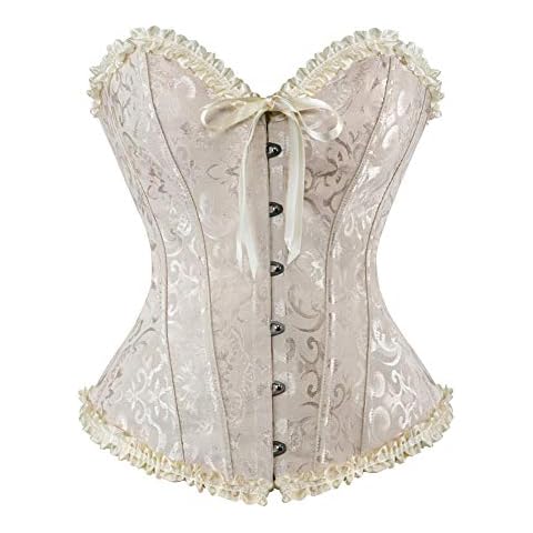 ICEGIA Women's 26 Steel Boned Cotton Long Torso Hourglass Body Shaper Corset Cover