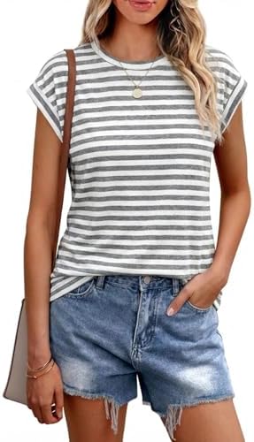 Cuptacc Tshirt Damen Sommer Rundhals Kurzarm Tops Business Outfit Basic | Rundhalsausschnitt,Kappenärmel,Lockere Passform,Leicht und Luftig Stoff,Alltagstauglich,Unkomplizierter Sc