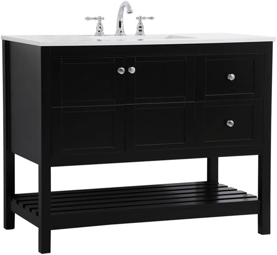 Elegant Decor Theo 42" Steel and Solid Wood Single Bathroom Vanity in Black