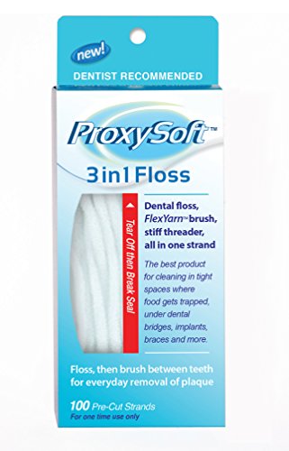 Proxysoft 3 in 1 Floss - 100 vorgeschnittene Stränge (Zahnseide, Flex-Garnpinsel, steifer Einfädler in einem Strang) 6er-Pack – Bild 4