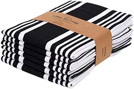 Urban Villa Kitchen Towels Trendy Stripes Black/White Set of 6 Dish Towels for Kitchen Highly Absorbent 100% Cotton Over Sized 20X30 Inches Kitchen Towels with Mitered Corners Kitchen Hand Tea Towels