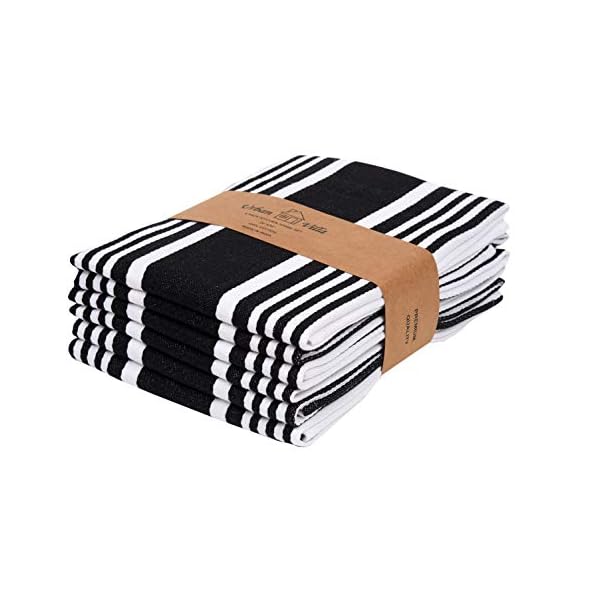 Urban Villa Kitchen Towels (20x30 Inches 6 Pack) Extra Large Premium Dish Towels for Kitchen Black & White Dish Cloths Highly Absorbent 100% Cotton Kitchen Hand Towels with Hanging Loop Tea Towels