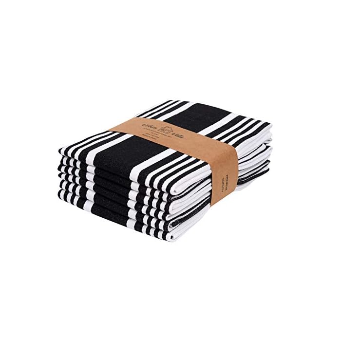 Urban Villa Kitchen Towels (20x30 Inches 6 Pack) Extra Large Premium Dish Towels for Kitchen Black & White Dish Cloths Highly Absorbent 100% Cotton Kitchen Hand Towels with Hanging Loop Tea Towels