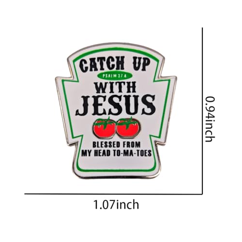 Image of Enamel Pin,Catch Up With Jesus Blessed From Head To Toe Lapel Pin,Novelty Christian Brooch,Ketchup Tomato Sauce Bottle Badge,Decor DIY,Denim Jacket Backpack Canvas Bag Accessorry