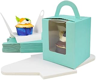 Soneinex 24 Pcs Single Cupcake Boxes Individual Cupcake Boxes 1 Hole Cup Cake Box with Window and Inserts for Wedding Birthday Party Favors(Blue)