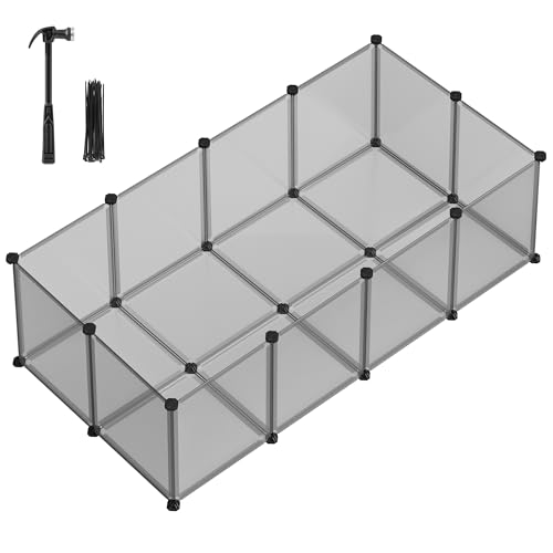 SONGMICS Freigehege mit Bodenplatten, Laufstall, Meerschweinchen Gehege, aus Kunststoff, Gehege für Hamster, Kaninchen, Igel, 143 x 73 x 46 cm, grau LPC002G01