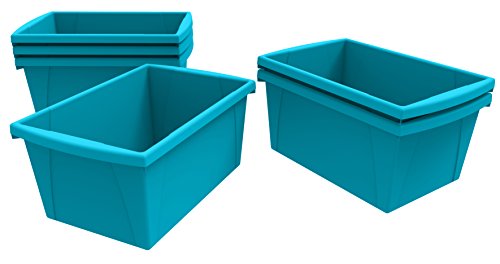 Storex 5.5 Gallon Storage Bin – Plastic Classroom Organizer for Books and Supplies, Teal, 6-Pack (61478U06C)