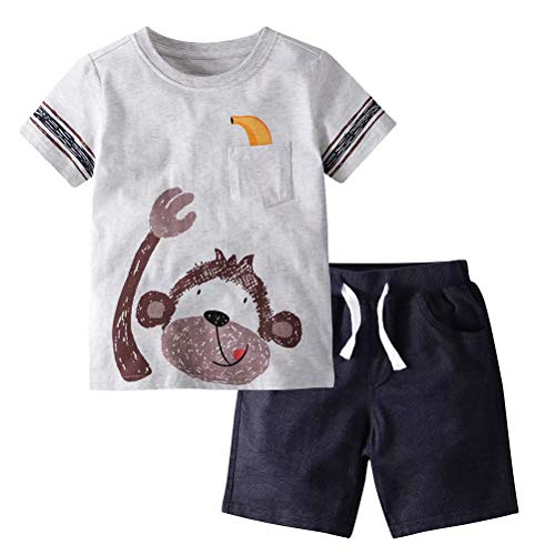 Gorboig Little Boys' Cotton Clothing Short Baby Sets(Monkey-6T)
