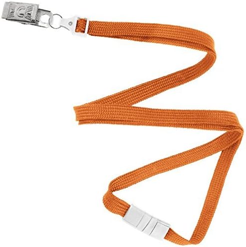 Orange 3/8" Wide 36" Flat Breakaway Lanyard, NPS Bulldog Clip (100/bag)