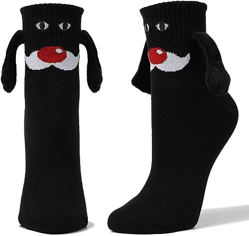 Divertidos calcetines de Navidad para parejas tomados de las manos, calcetines magnéticos de tubo medio de Navidad para parejas y amigos, 1 par de bigotes negros, talla única