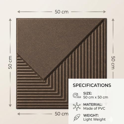Image of Kayra Decor 3D PVC Wall Panels for Bedroom & Living Room | Plaina Design | Magnum Brown Color | 19.7 x 19.7 Inch | Pack of 40 | 107.6 Sq Ft
