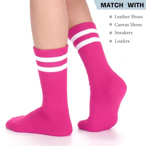 Image of Ultrafun 5 Pairs Striped Crew Socks Cotton Cushioned Athletic Sports Running Socks for Men Women Teens