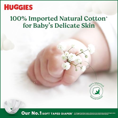 Image of Huggies Natural Soft Premium Tape Diapers Medium (M) Size, 7-12 kgs,26 Count | Our No.1 Soft Taped Diaper with Cloud Soft Bed and Runny Poo Absorption