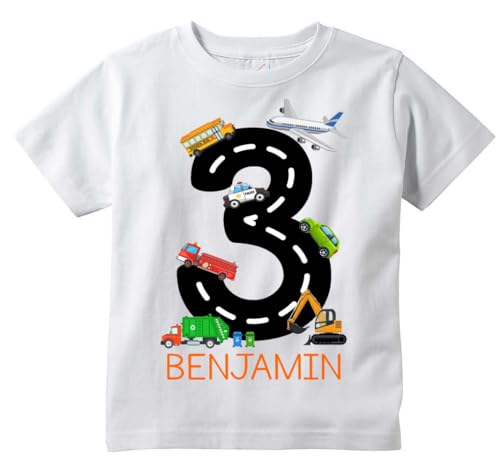 Transportation Vehicles T-Shirt, personalized kids tshirt, White,