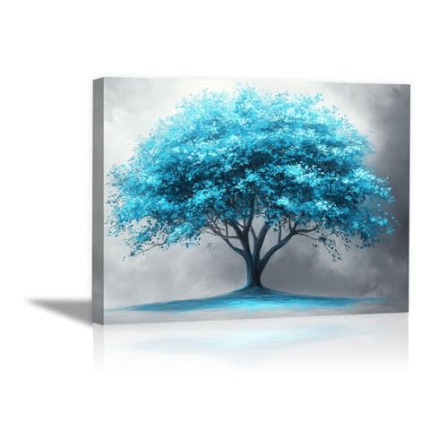 Impression sur toile arbre de vie bleu 40x60cm encadrée pour salon