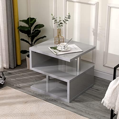 ALPHA Modern High Gloss Lamp Tables Side Tables End Tables Small Coffee Table with LED Lights S-Shaped Style for Living Room Furniture White or Grey (Grey)