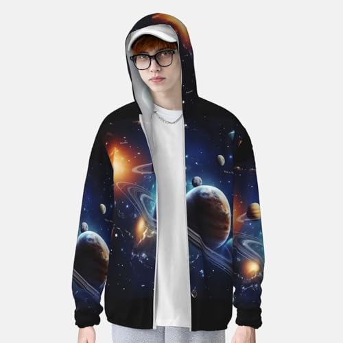 KIROJA Planets Stars And Milky Way Galaxy Print Sun Protection Hoodie Sun Shirt Athletic Shirts Long Sleeves Sunscreen Unisex4