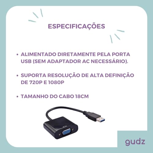Adaptador Conversor VGA para USB | Cabo De Conversão Adaptador USB 3.0 Áudio E Vídeo 1080p Hd Full H