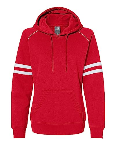 J. America Women's Varsity Fleece Piped Hooded Sweatshirt L Royal Red #TOP29