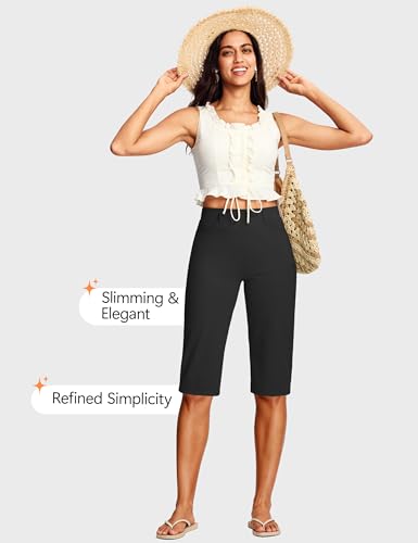 Image of ISEEGZ 14'' /18 inch Capri Pants for Women Dressy Stretch Pull On Womens Capris with Pockets Petite Summer Office Work Casual
