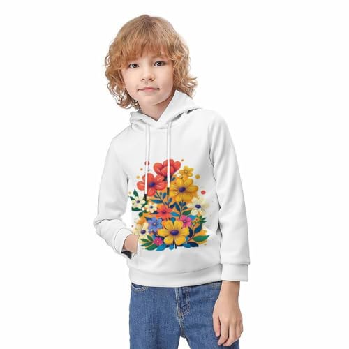 Sweat à capuche enfant fleurs colorées ample et stretch pour éviter la sensation de serrage