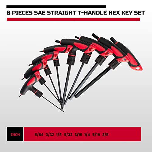 Lichamp Sae T Handle Allen Wrench Set, Long Handle Allen Hex Key Standard, 5/64 To 3/8 Inch. #TOP1